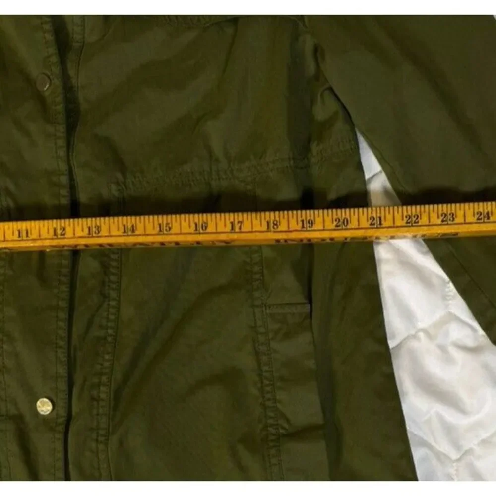 Zara Basic Ladies XL Green Military Jacket Snap Front Pockets Faux Hood‎ Zip